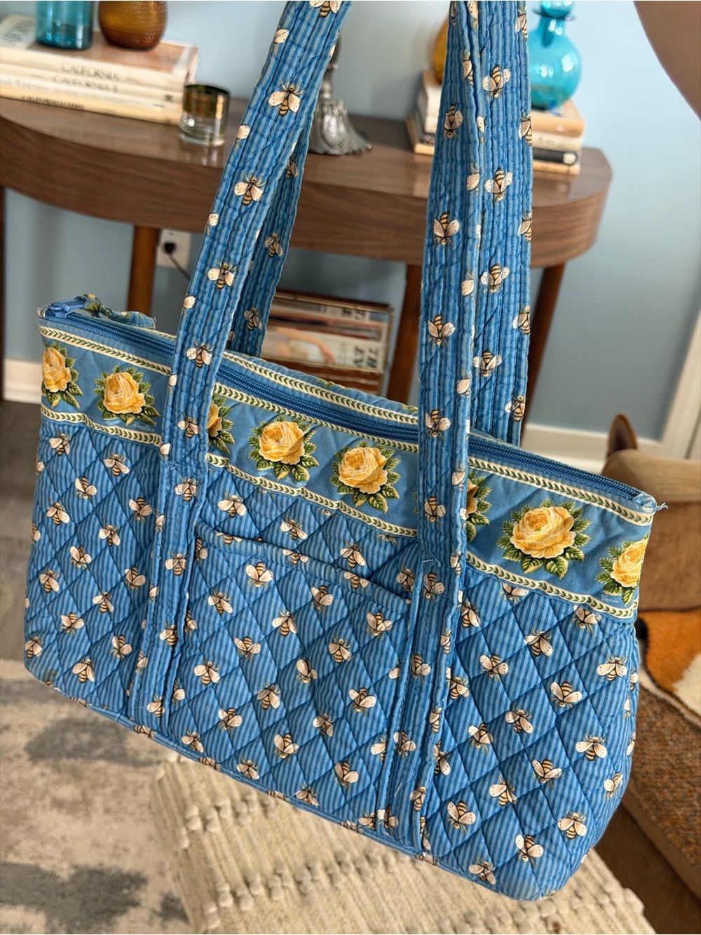 Vera Bradley Blue Quilted Tote with Yellow Rose Trim - Picture 16 of 16